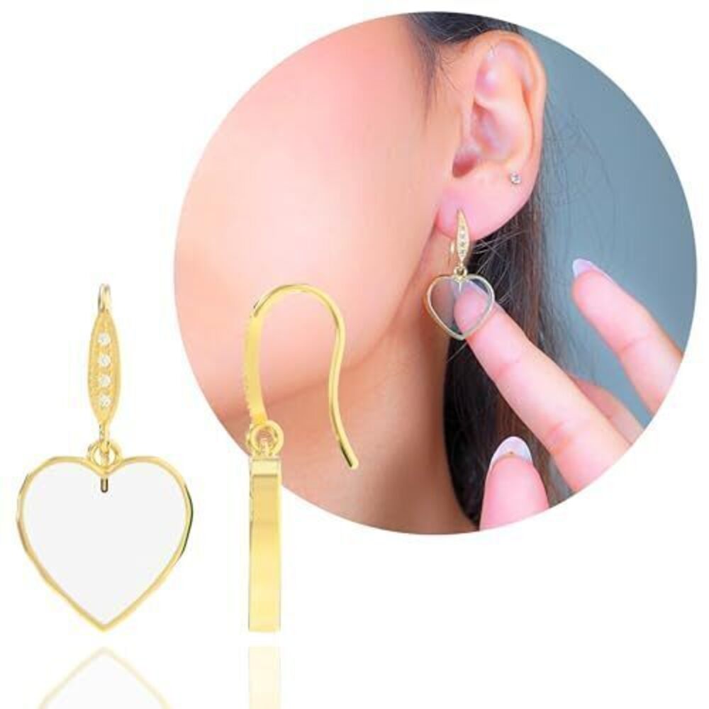 6353 Clear Quartz Earrings in Heart Shape - 18K Gold Plated, Certified 925
